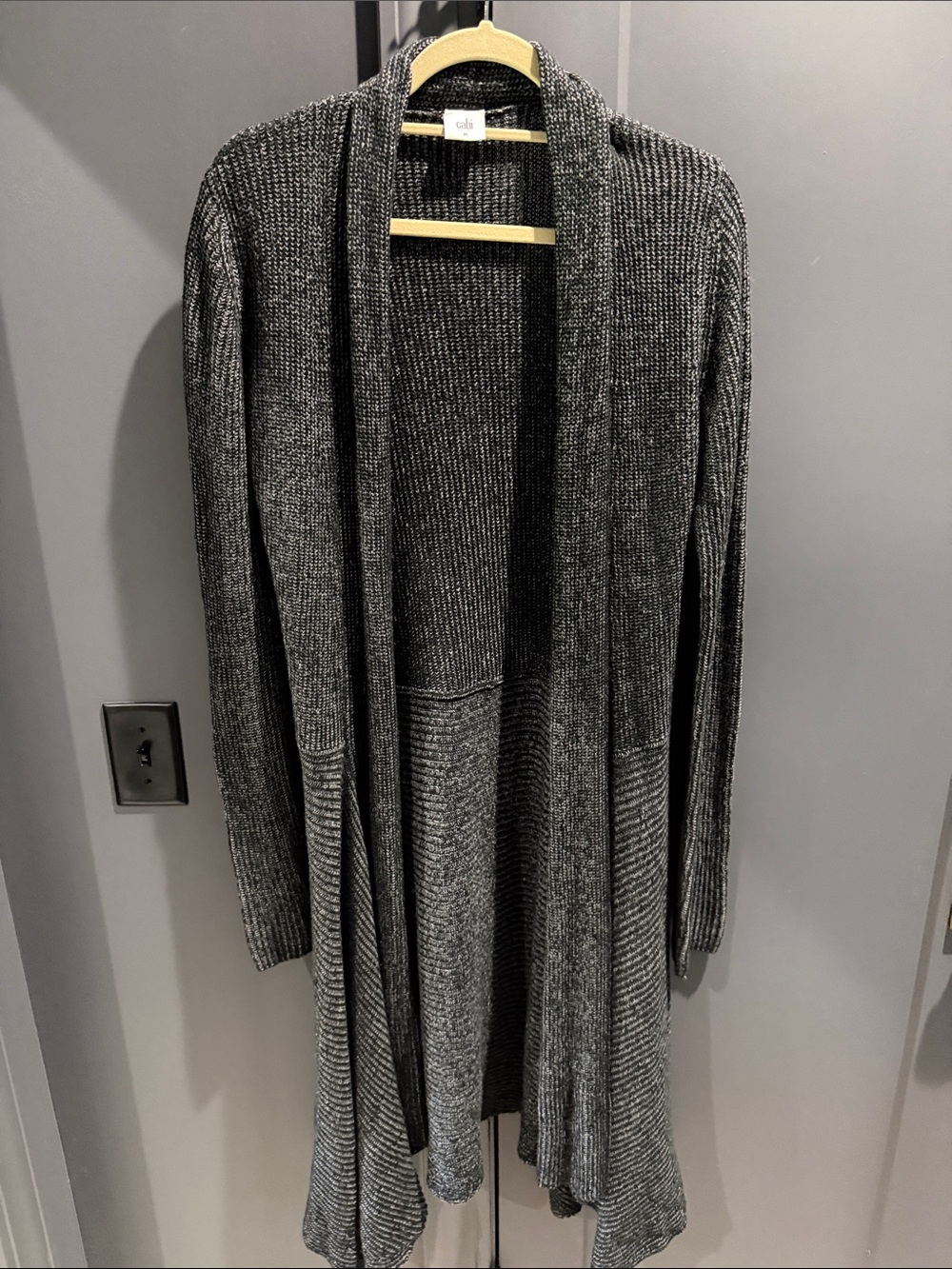 CAbi Charcoal Open-Front Ribbed Cardigan